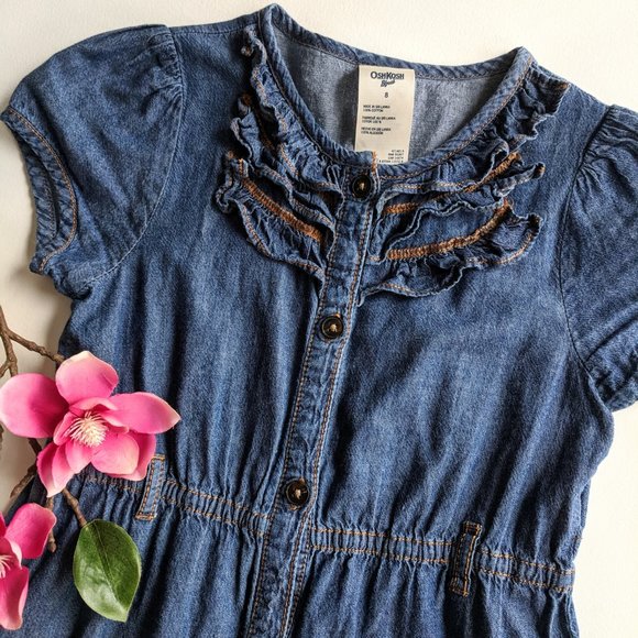 Fall Dresses Oshkosh B'Gosh Dark Denim Buttondown Ruffle Dress Family Photos - Picture 1 of 4